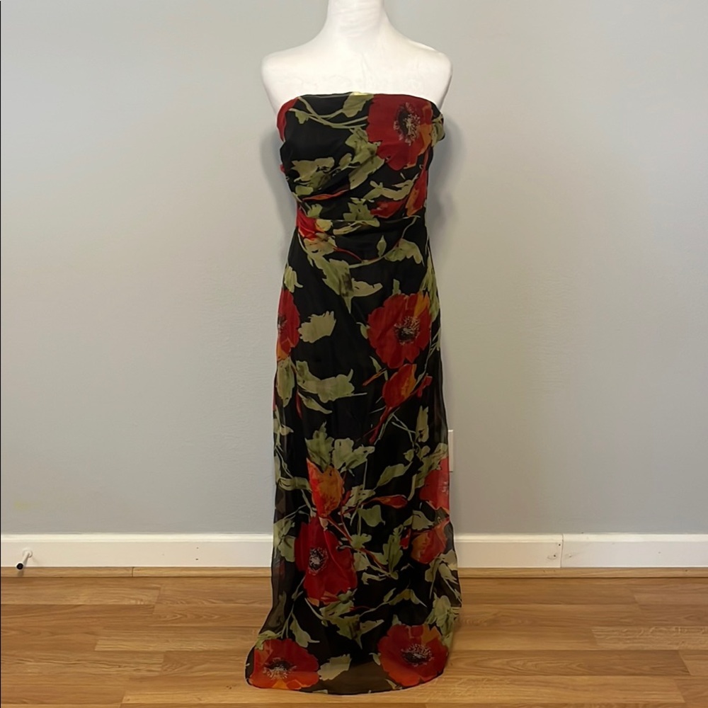 Floral Strapless Dress - Red and Green